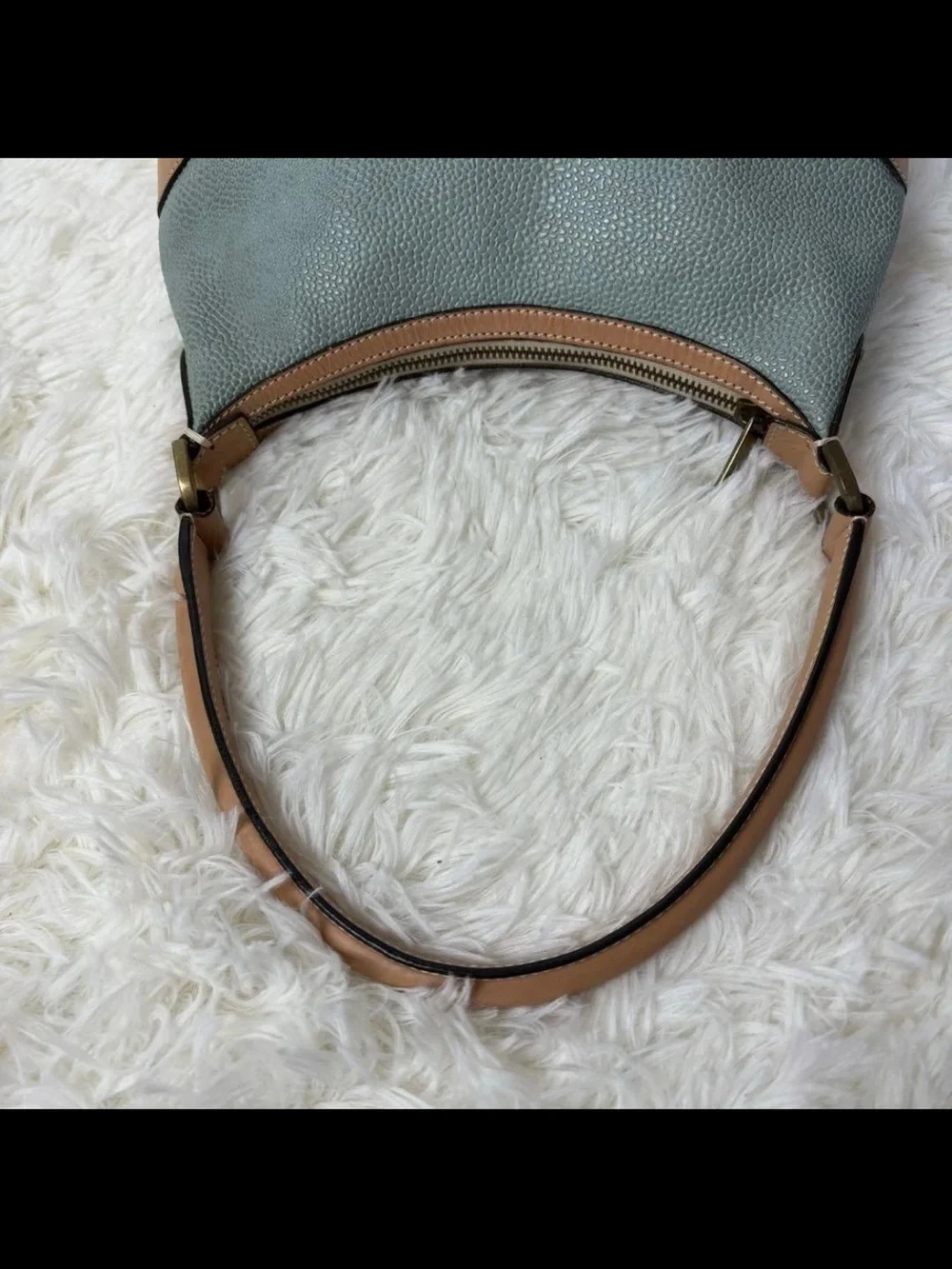 Mulberry Sage Pebbled Leather Shoulder Bag with Tan Trim